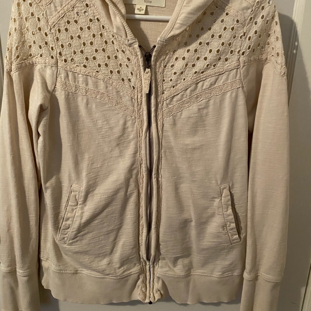 Featherbone beige zip up hoodie